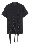 Simone Rocha Unraveling Ribbon Inset T-shirt In Black