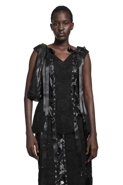 Simone Rocha Unraveling Ribbon Portrait Top In Black