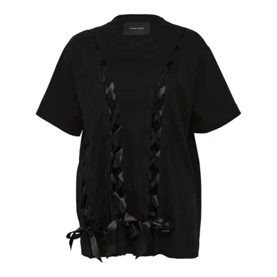 Simone Rocha Unraveling Ribbon T-shirt In Black
