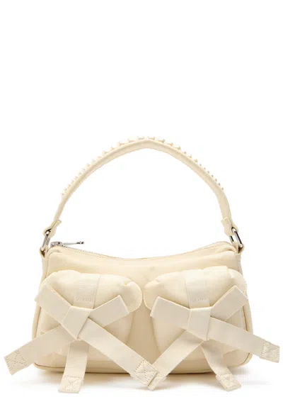 Simone Rocha Utility Bow Faux Pearl-embellished Shell Shoulder Bag In Beige