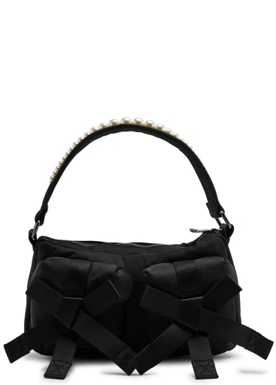 Simone Rocha Utility Bow Faux Pearl-embellished Shell Shoulder Bag In Black
