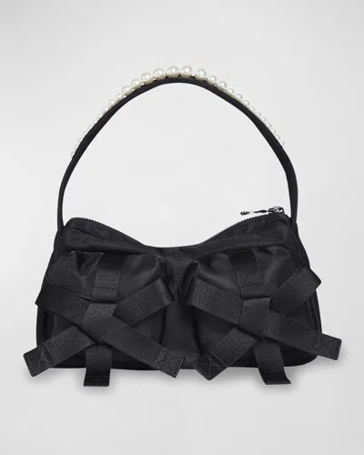 Simone Rocha Utility Bow Pearly Pochette Shoulder Bag In Blackpearl