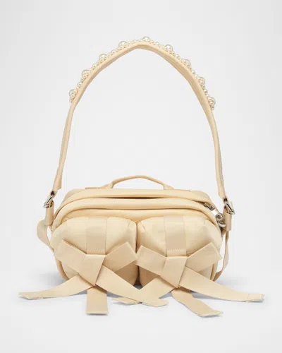 Simone Rocha Utility Bow Pearly Pochette Shoulder Bag In Neutral