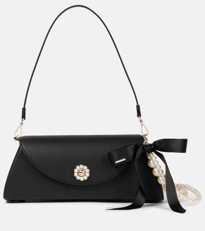 Simone Rocha Valentine Embellished Leather Shoulder Bag In Black