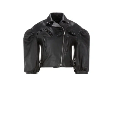 Simone Rocha Leather Jacket With Ruffles In Black