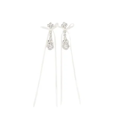 SIMONE ROCHA SIMONE ROCHA VICTORIAN BOW RIBBON DRIP EARRINGS  - CRYSTAL - BEIGE