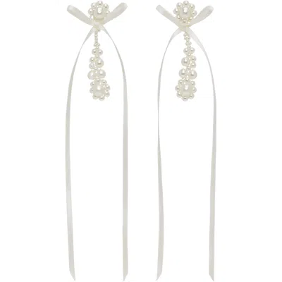 Simone Rocha Victorian Drip Bow Earrings In Pearl/ivory