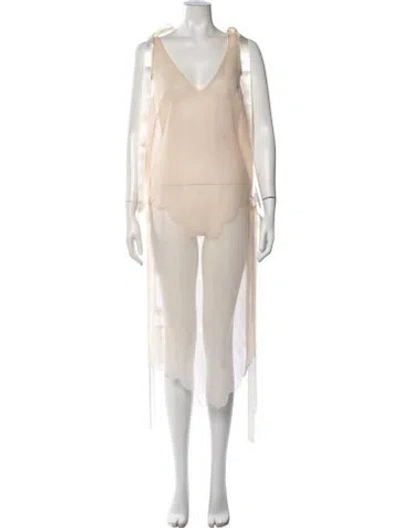 Pre-owned Simone Rocha V-neck Long Dress W/ Tags In Neutrals