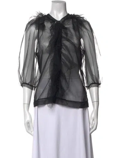 Pre-owned Simone Rocha V-neck Three-quarter Sleeve Blouse In Black
