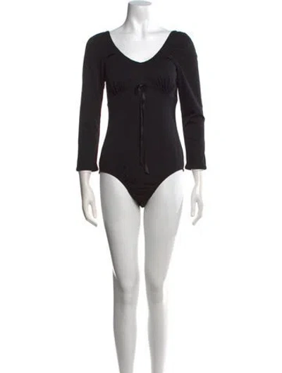 Pre-owned Simone Rocha V-neck Three-quarter Sleeve Bodysuit In Black