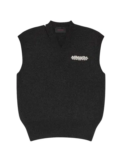 Simone Rocha V-neck Wool Vest In Black