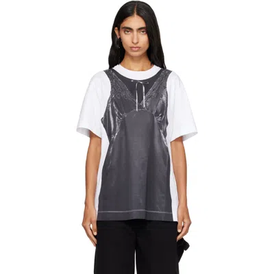 Simone Rocha White & Black Patchwork Satin Trompe L'oeil Print T-shirt In Multi