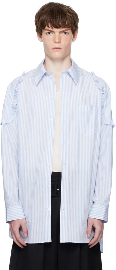 Simone Rocha White & Blue Ruffle Shoulder Patch Tunic Shirt