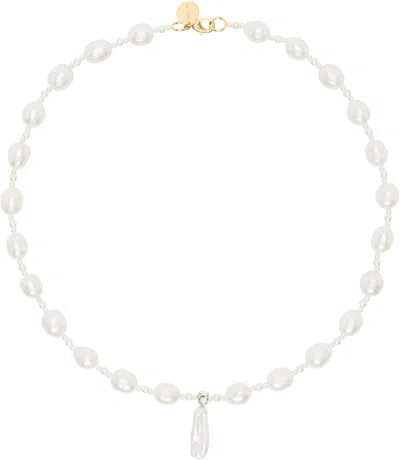 Simone Rocha White & Gold Staccato Pendant Pearl Necklace In Pearl/crystal