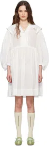 Simone Rocha White Beaded Sailor Collar Shirt Minidress In White/pearl