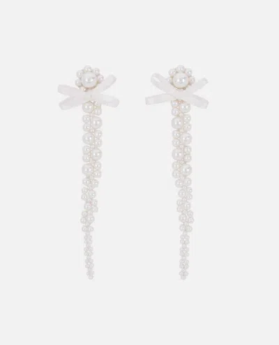 SIMONE ROCHA WHITE BOW DETAIL DROP EARRINGS
