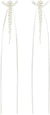 Simone Rocha Slim Bow Ribbon Drop Earrings In Pearl