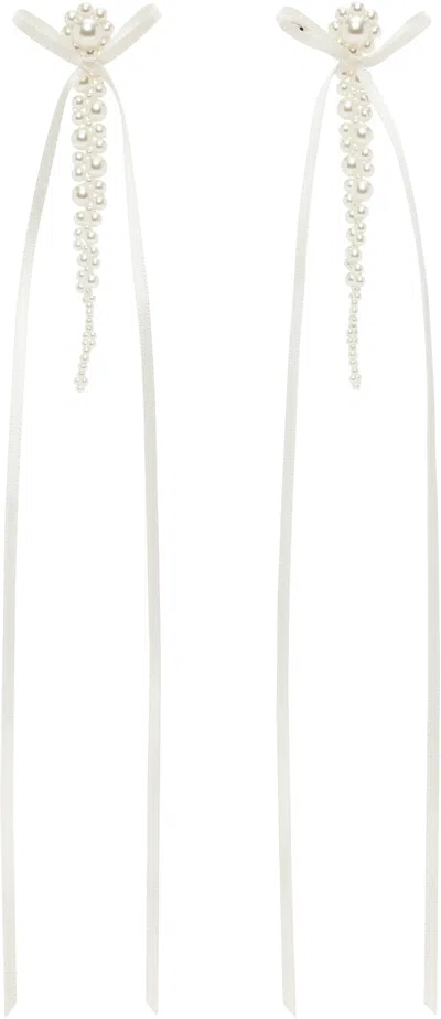 SIMONE ROCHA WHITE BOW RIBBON DRIP EARRINGS