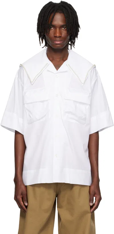 SIMONE ROCHA WHITE CARGO FLAP POCKET SAILOR COLLAR SHIRT