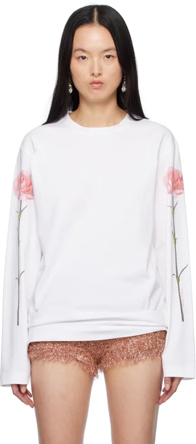 Simone Rocha White Carnation Print Long Sleeve T-shirt