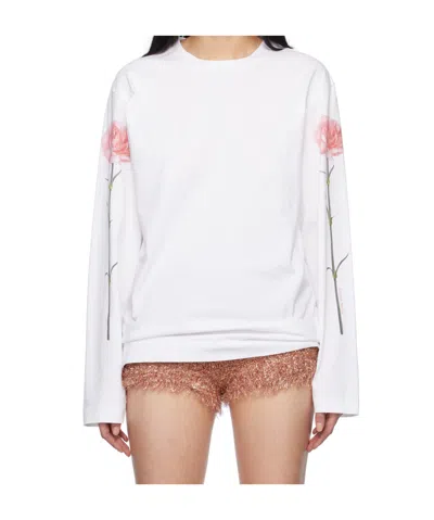 SIMONE ROCHA WHITE CARNATION PRINT LONG SLEEVE T-SHIRT