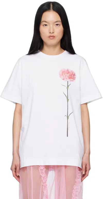SIMONE ROCHA WHITE CARNATION PRINT SHORT SLEEVE T-SHIRT