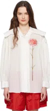 Simone Rocha Carnation-print Sailor-collar Puff-sleeve Shirt In White