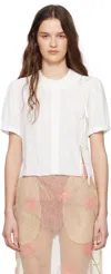 Simone Rocha White Cropped Bow Slit Puff Sleeve Shirt In Ivory