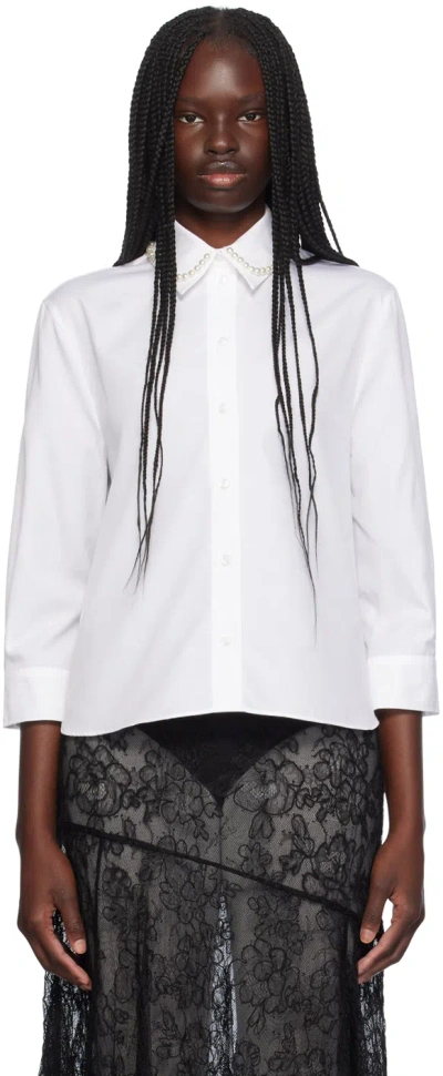 Simone Rocha White Cropped Masculine Shirt In White/pearl