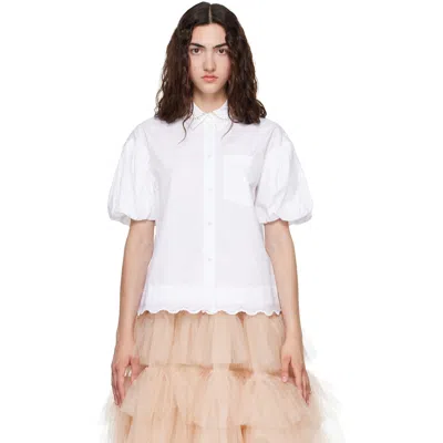 Simone Rocha White Cropped Puff Sleeve Lace Trim Shirt In White/pearl