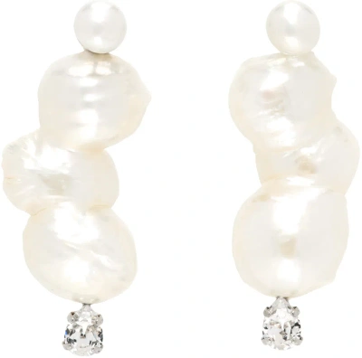 Simone Rocha White Crystal Peanut Pearl Earrings In Neutral