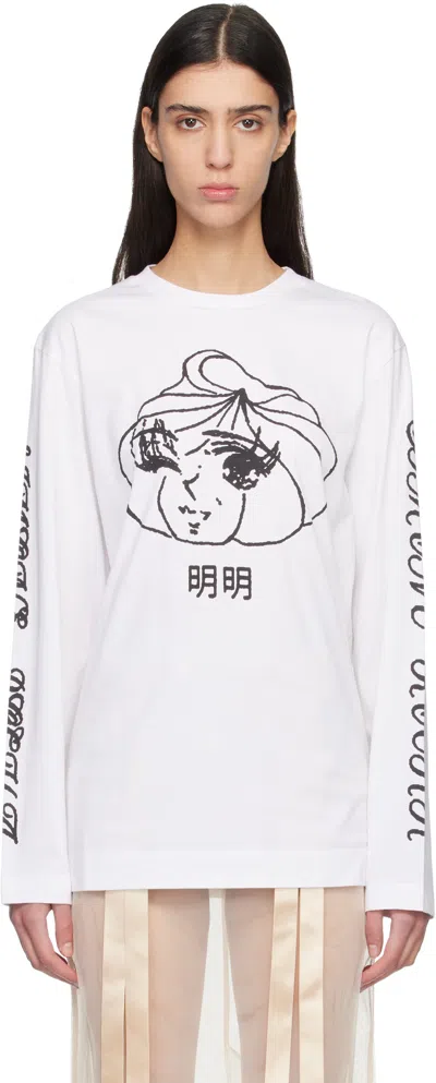 Simone Rocha White Dim Sum Logo Print Long Sleeve T-shirt In Neutral