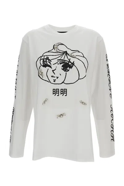 Simone Rocha Dim Sum Logo Print Long Sleeve T-shirt In White