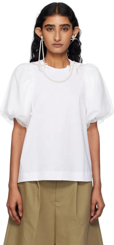 Simone Rocha White Embellished Tulle Overlay Puff Sleeve T-shirt