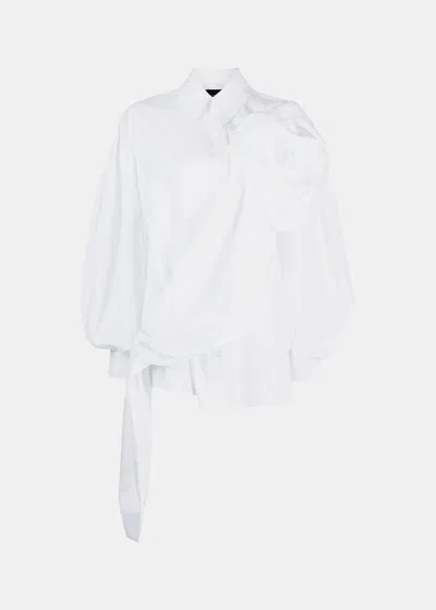 Simone Rocha White Floral-appliqu?? Draped Cotton Shirt