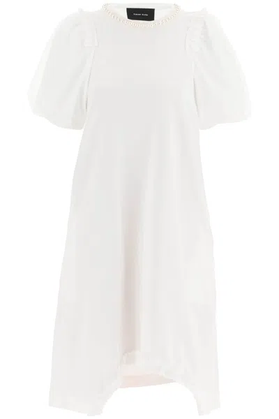 Simone Rocha White Knee-length T-shirt Dress With Tulle Sleeves And Pearl Embellishments For Women