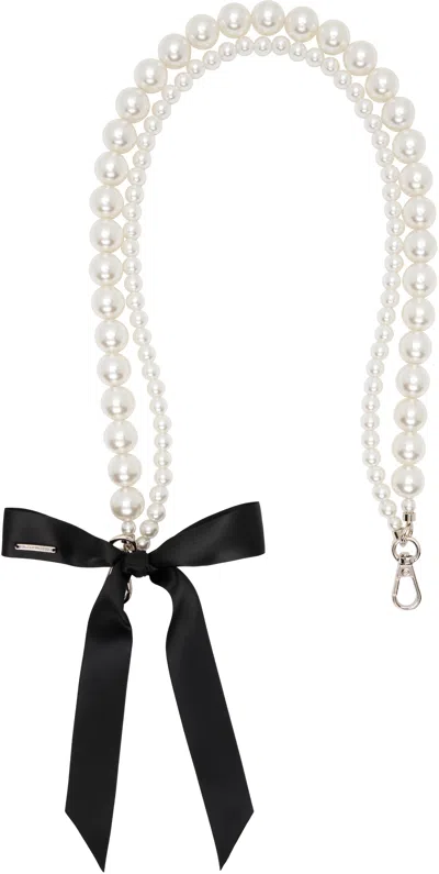 Simone Rocha White Pearl Bow Bag Strap In Pearl/black