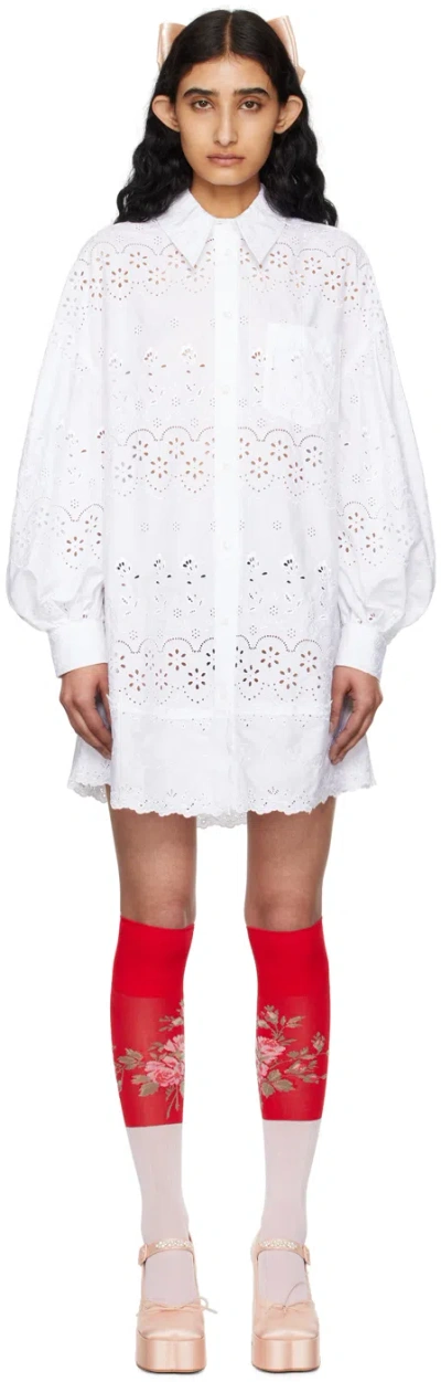 Simone Rocha White Puff Sleeve Minidress In White/white