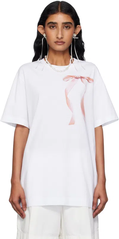 Simone Rocha White Ribbon Bow Tail T-shirt In Multi