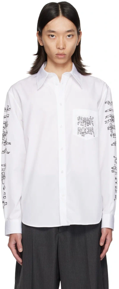 Simone Rocha White Ribbon Logo Print Shirt In White/black