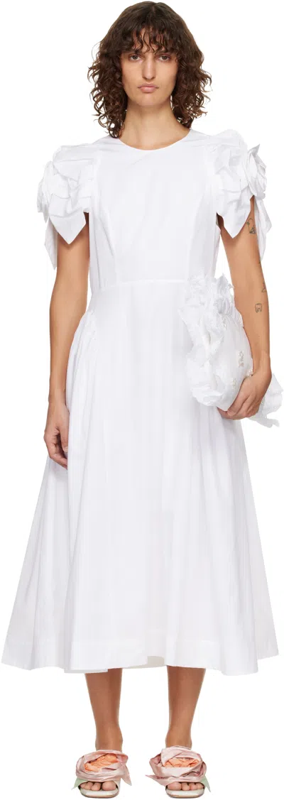 Simone Rocha White Rose Puff Sleeve Hip Midi Dress