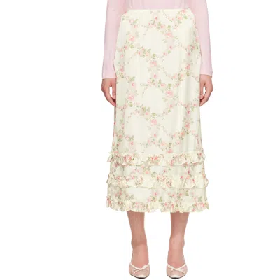 Simone Rocha White Ruffle Frill Hem Easy Midi Skirt