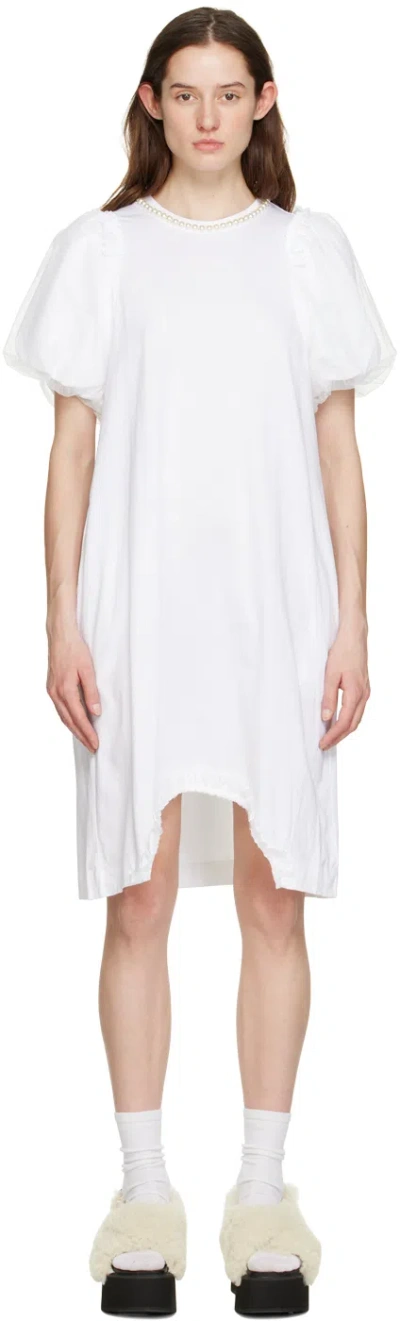Simone Rocha White Ruffle Midi Dress In White/pearl