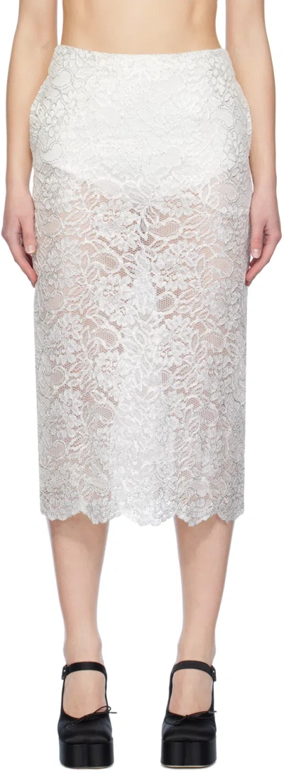 Simone Rocha White Scalloped Midi Skirt In Silver