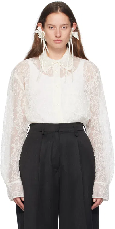 Simone Rocha White Sheer Classic Fit Shirt In Ivory/pearl