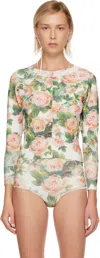 Simone Rocha White Shrunken Floral Knit Cardigan In Green