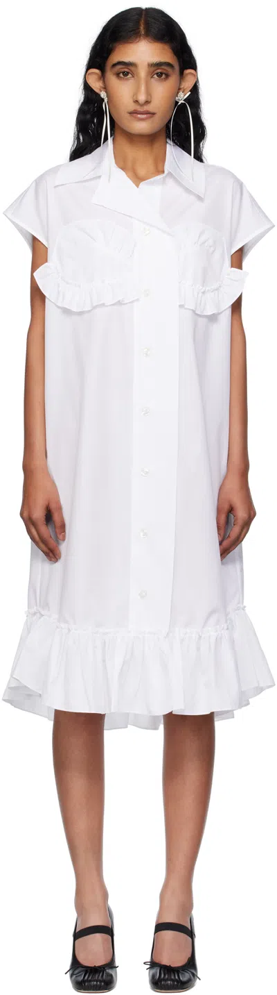 Simone Rocha White Sleeveless Ruffle Bust Detail Midi Dress