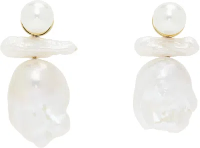 Simone Rocha White Stacked Baroque Pearl Stud Earrings