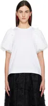 Simone Rocha White Tulle Overlay Puff Sleeve Frill T-shirt In White