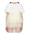 Simone Rocha White Tulle Overlay Puff Sleeve Tutu Hem T-shirt In White